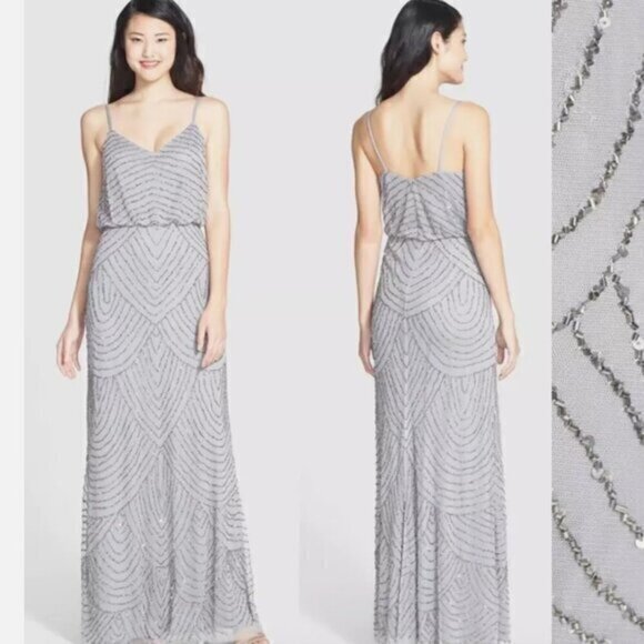 Adrianna Papell Beaded Blouson Gown in Grey Silver - Picture 1 of 7